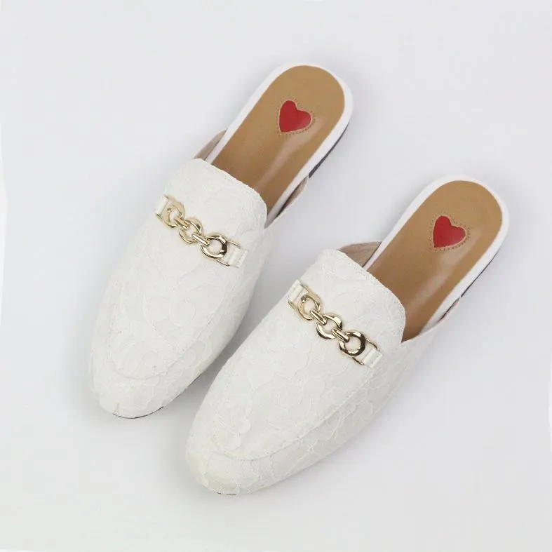 2023 Genuine Leather Summer Shoes Slip On Large Size Embroidery Flat With Slingback Outside Slippers