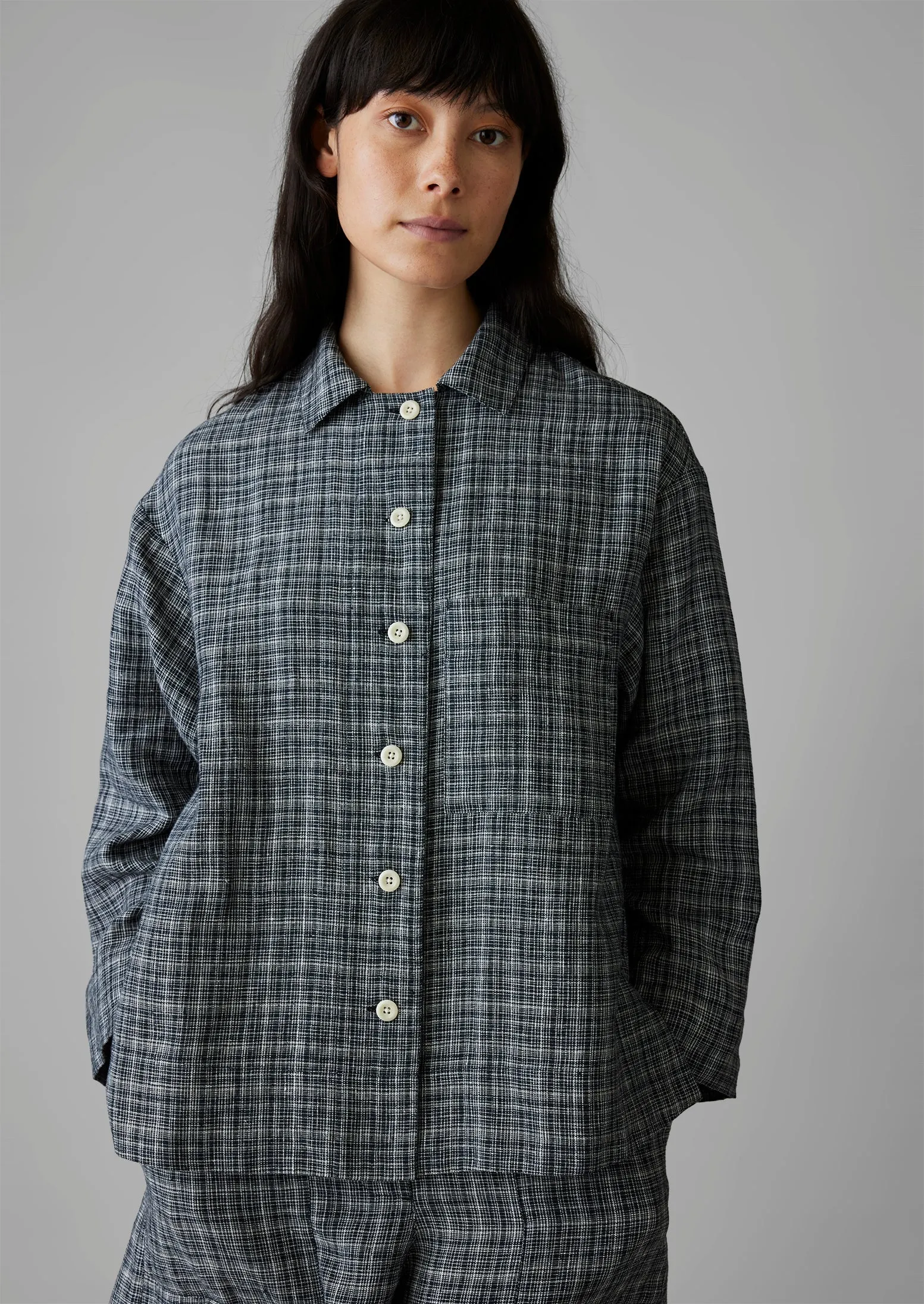 Mens Charcoal Check Linen Shirt - Stylish and Breathable Summer Fashion