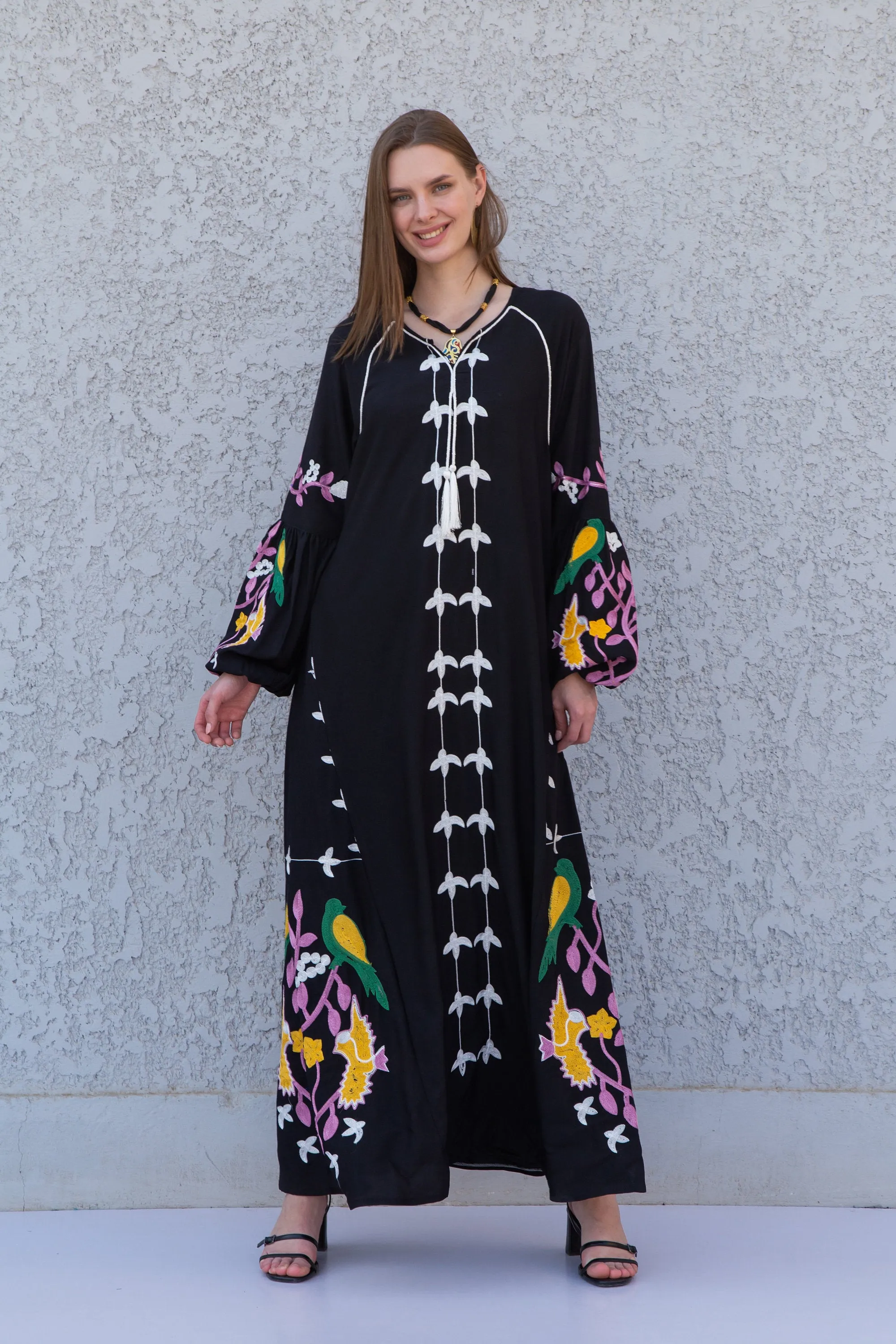 Black colorful Egyptian cotton Caftan, caftan Kaftan maxi dress, embroidered Caftan dress, Caftan maxi dress, Caftans for women, Caftans