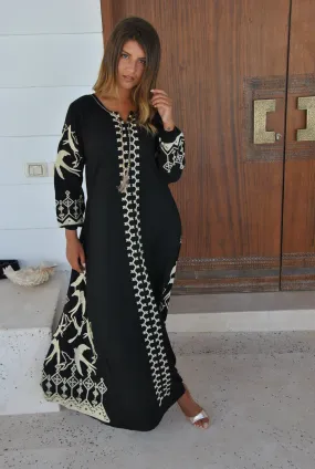 Black flock of birds embroidered Caftan, caftans for women, embroidered Caftan dress, Caftan maxi dress, Caftans for women, Caftans