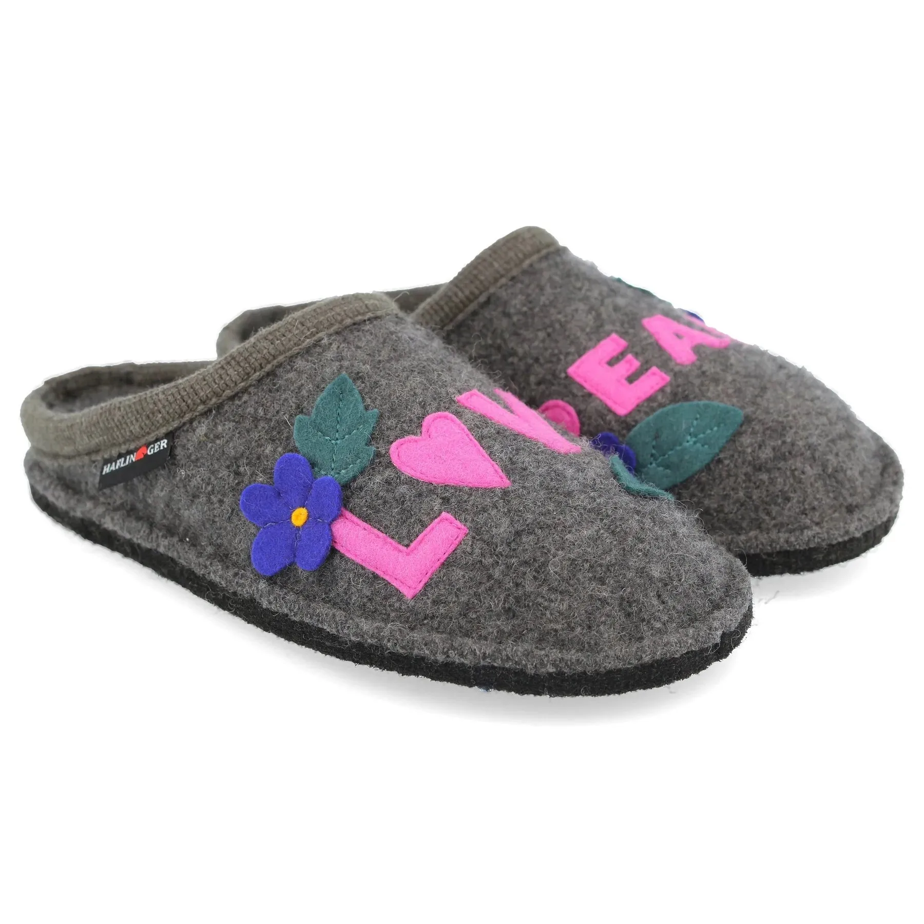 Boiled Wool Slipper "Love & Peace" in Gray