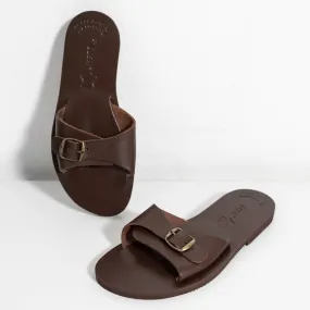 Brown leather slippers