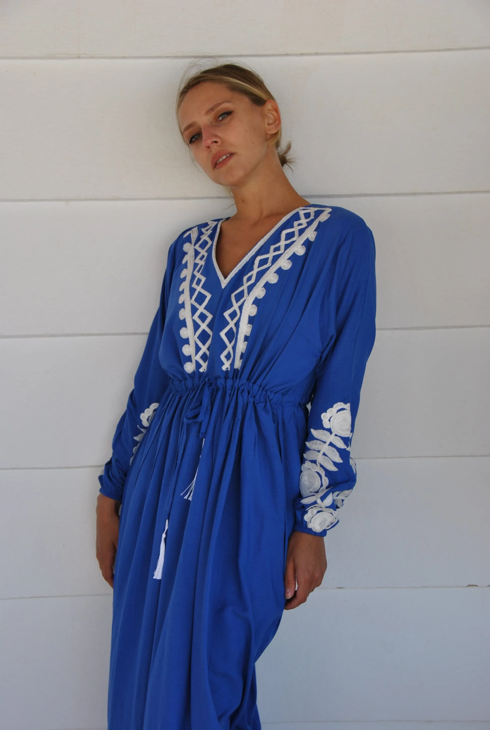 Chic blue cotton caftan, Plus size caftans for women, Cotton embroidery, embroidered Caftan, Caftan maxi dress, Caftans for women, Caftans