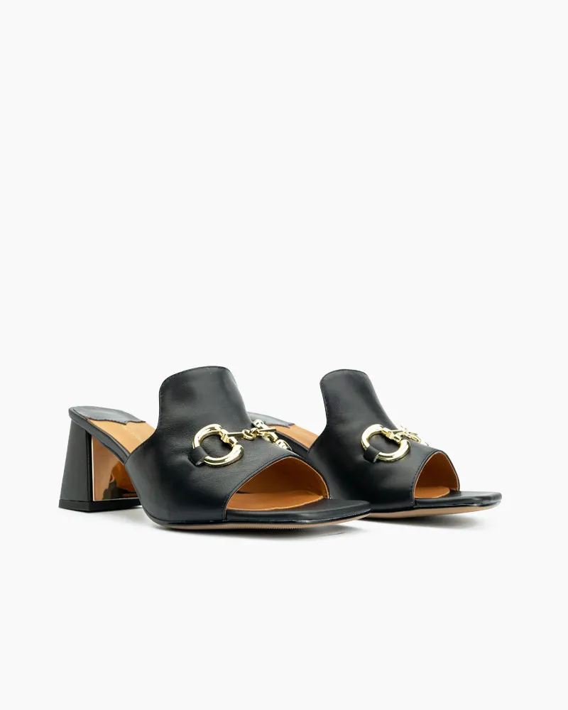 Classic Metal Buckle Mid-heel Slide Sandal