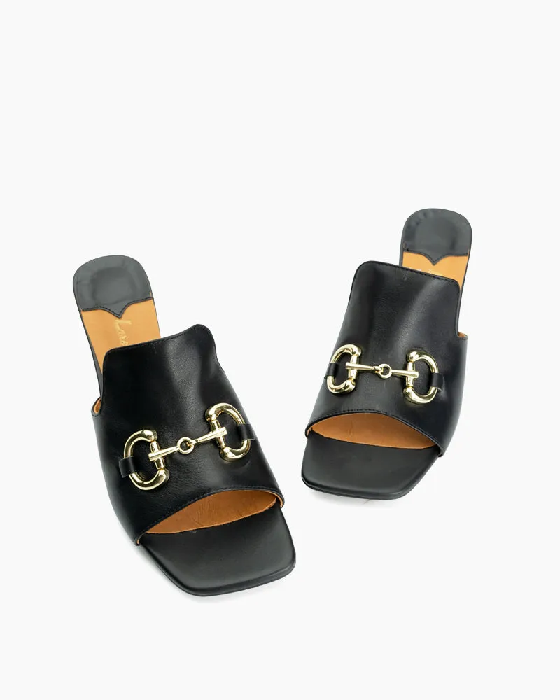 Classic Metal Buckle Mid-heel Slide Sandal