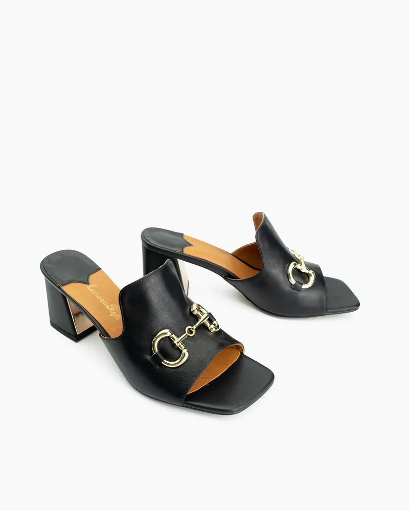 Classic Metal Buckle Mid-heel Slide Sandal