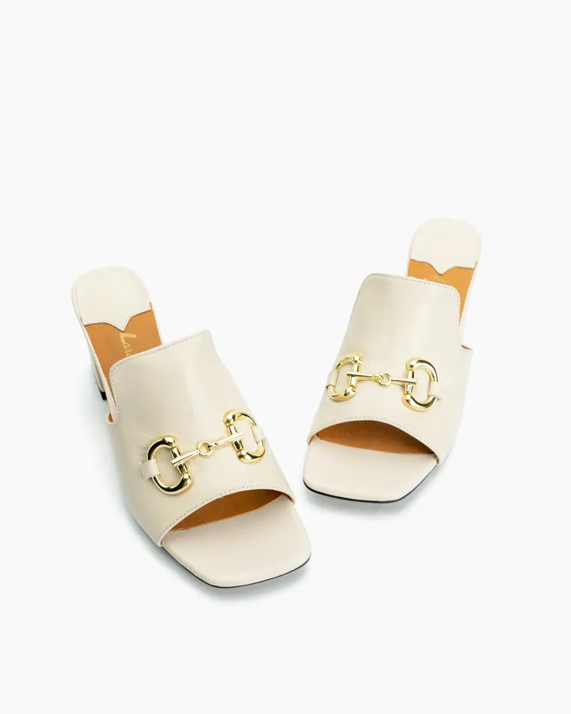 Classic Metal Buckle Mid-heel Slide Sandal