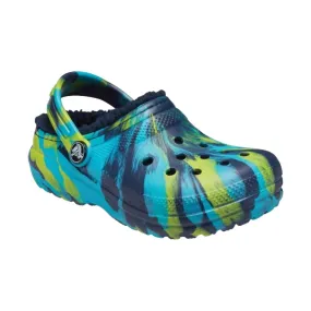 Crocs Kids' Classic Fuzz-Lined Clogs - Blue Marbled