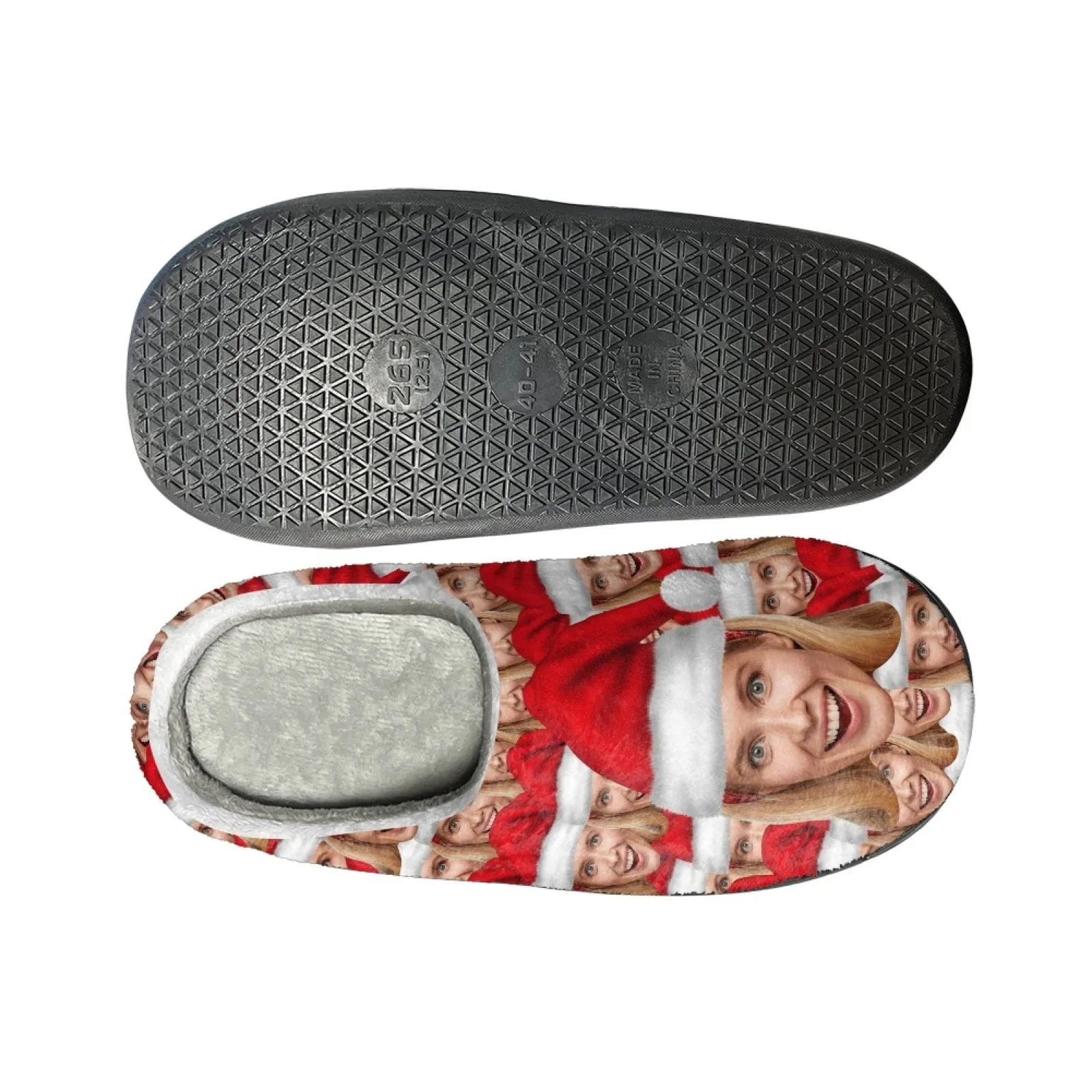 Custom Face Santa Hat Christmas Cotton Slippers for Adult&Kids Personalized Non-Slip Slippers Warm House Shoes