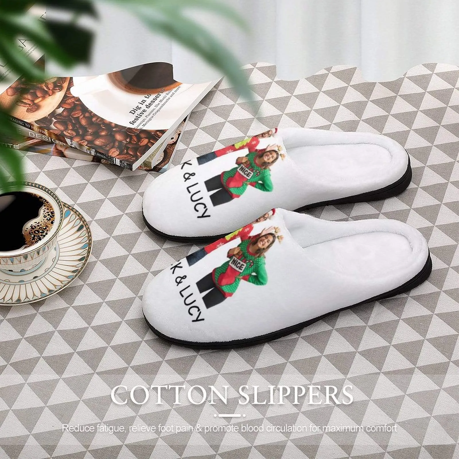 Custom Photo&Name Couples All Over Print Cotton Slippers For Men Women