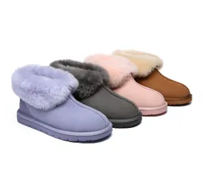 EVERAU® UGG Sheepskin Wool Collar Ankle Slippers Mallow