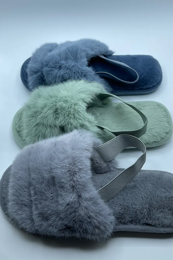 Faux Fur Slingback Slippers [5 Colors]