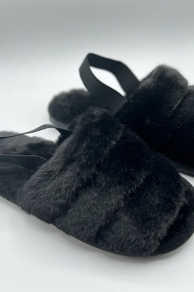 Faux Fur Slingback Slippers [5 Colors]