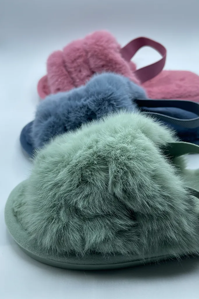 Faux Fur Slingback Slippers [5 Colors]