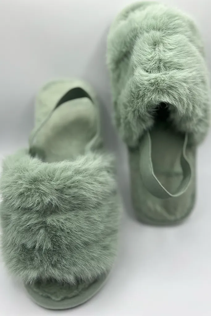 Faux Fur Slingback Slippers [5 Colors]