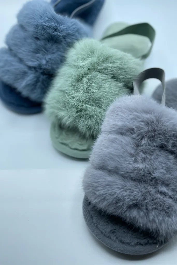 Faux Fur Slingback Slippers [5 Colors]