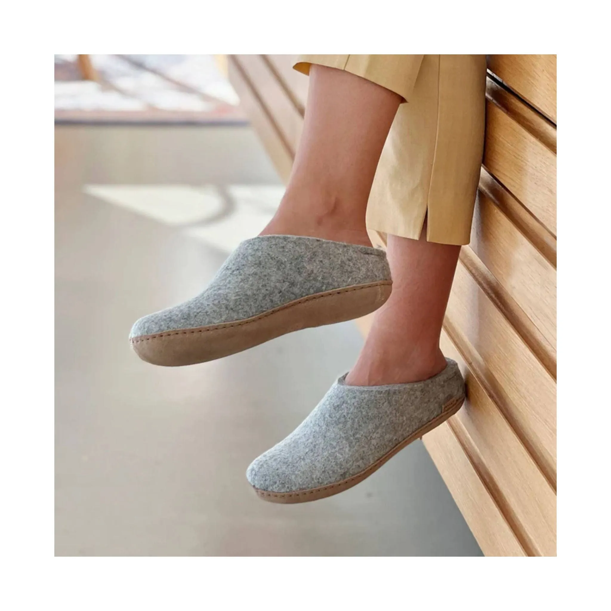 Glerups Slip On With Leather Sole Slipper - Grey Suede