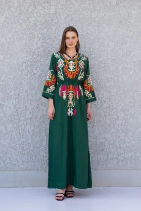 Greeh colorful embroidered cotton Caftan, caftan Kaftan maxi dress, embroidered Caftan dress, Caftan maxi dress, Caftans for women, Caftans