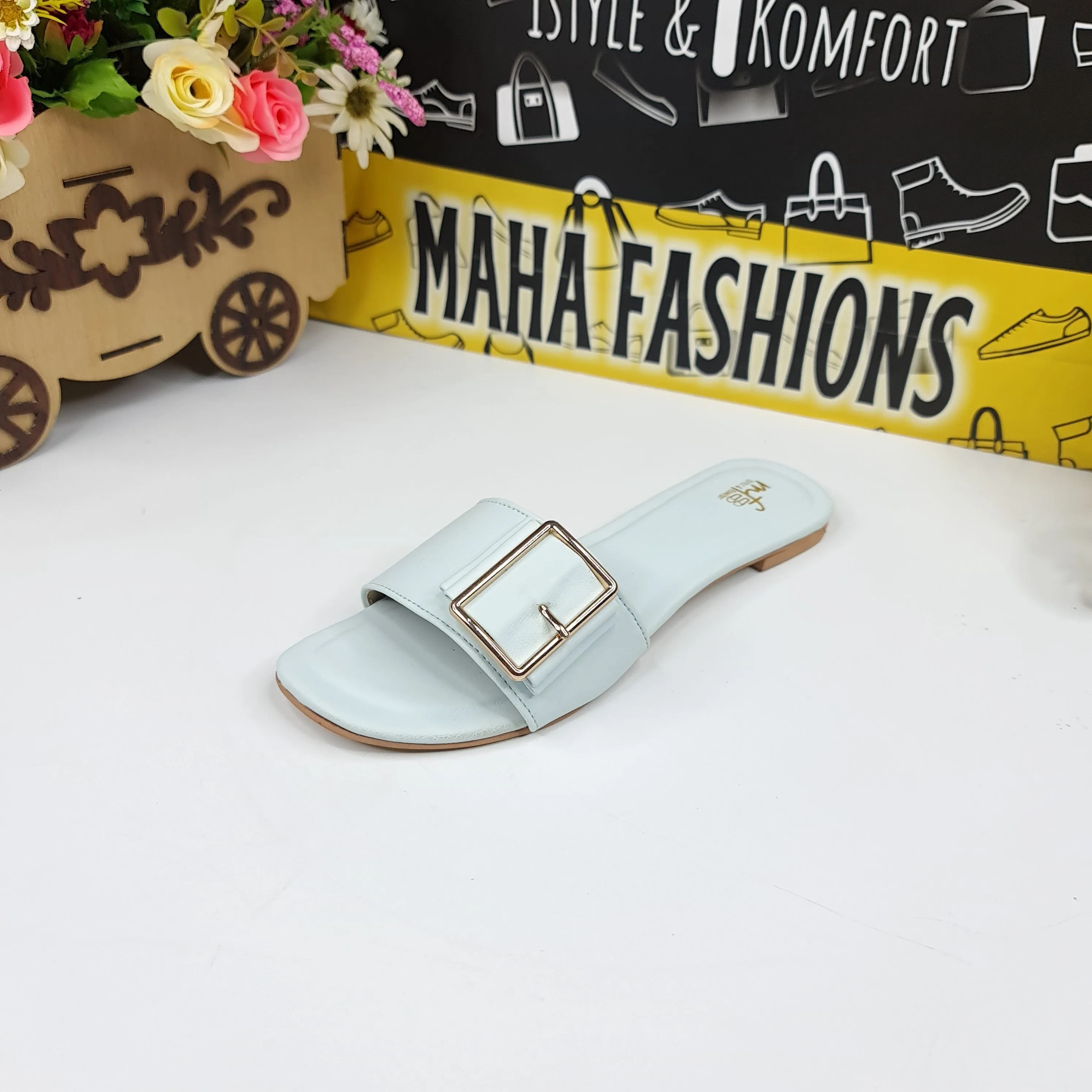 Ice Blue Straps Buckle Flat