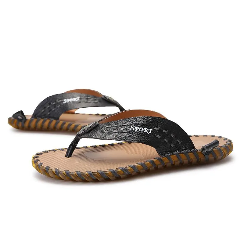 Luxury Men's Genuine Leather Beach Slippers