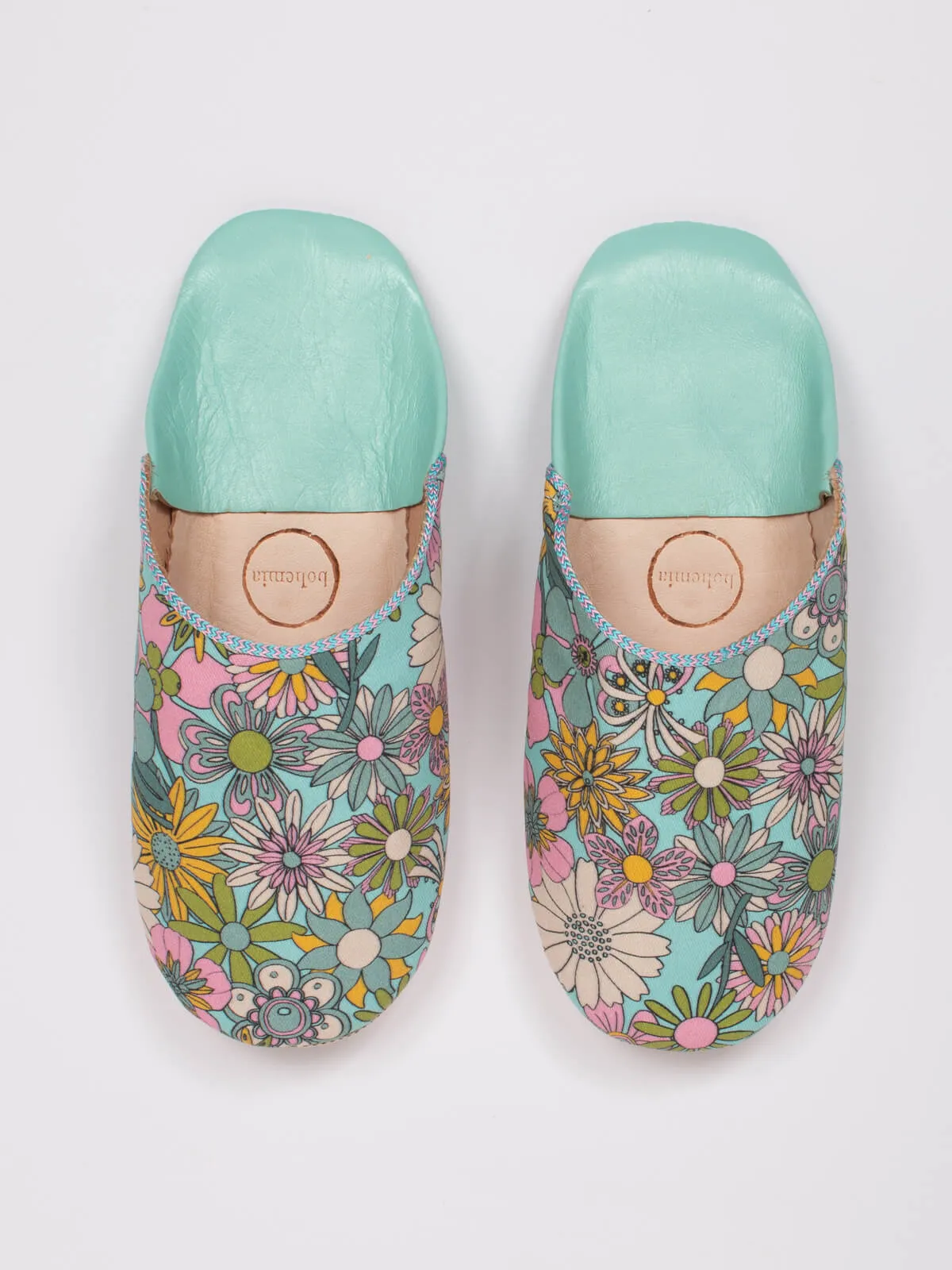 Margot Floral Babouche Slippers, Duck Egg