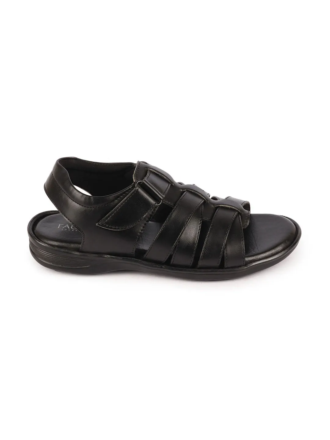 Men Black Multi Cross Strap Broad Feet Open Toe Casual Dress Sandals