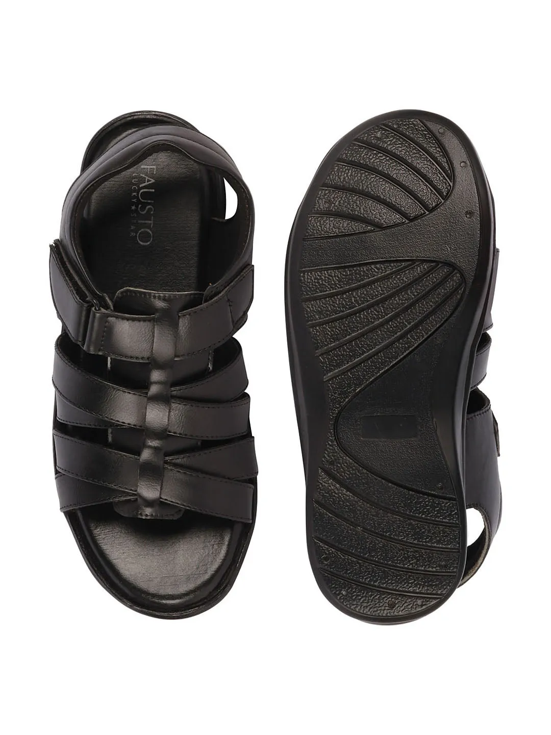 Men Black Multi Cross Strap Broad Feet Open Toe Casual Dress Sandals