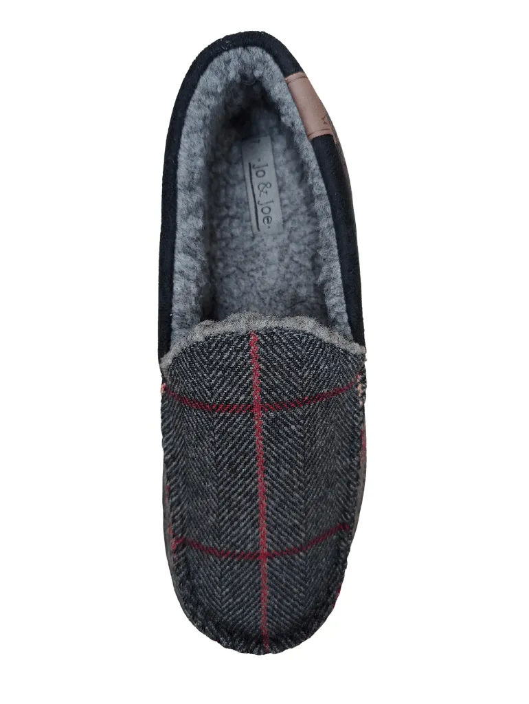 Mens Bedroom Slippers Grey Check Glengarry Jo & Joe