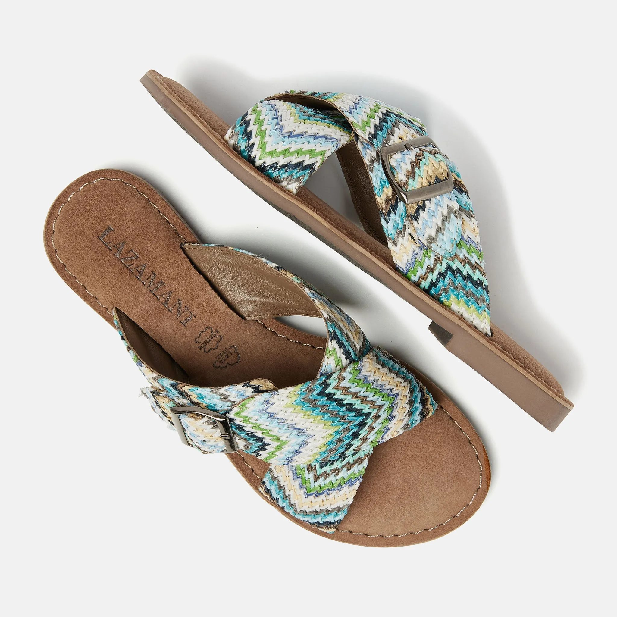 Mia Raffia Dames Slippers Blue