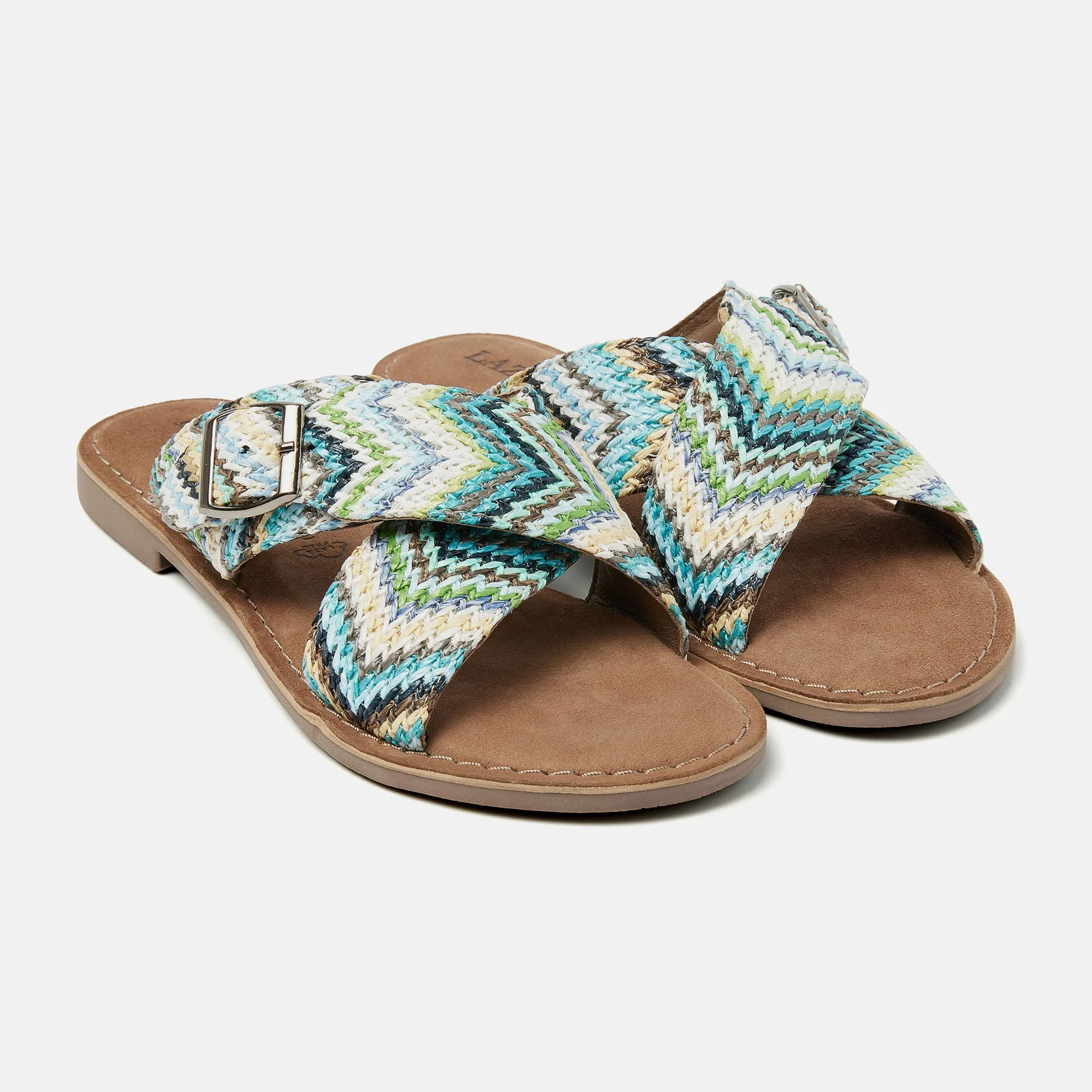 Mia Raffia Dames Slippers Blue