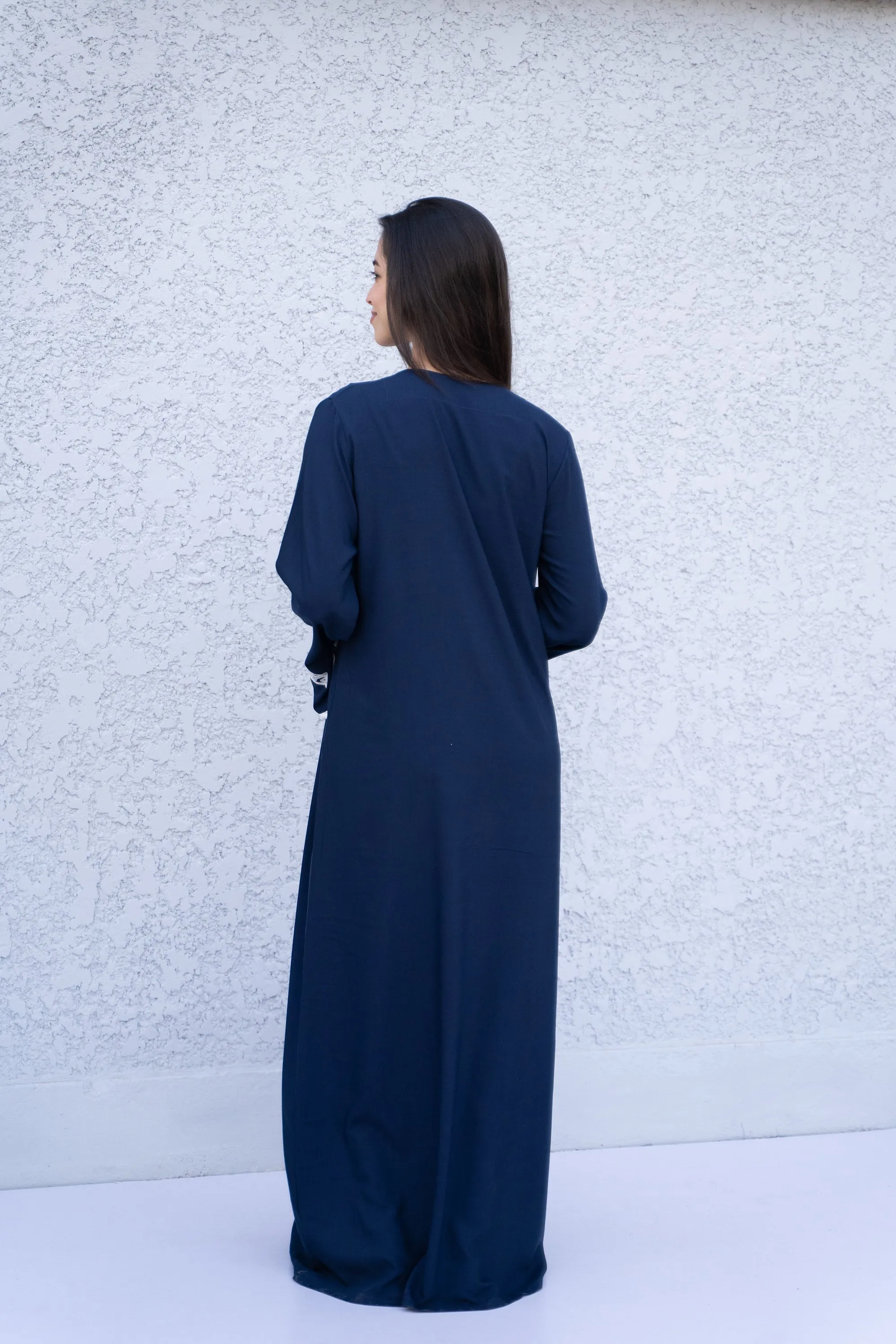 Navy blue Autumn / Winter Bohemian Maxi kaftan dress, Long sleeve caftan, Chic embroidered caftan, High quality Egyptian cotton.