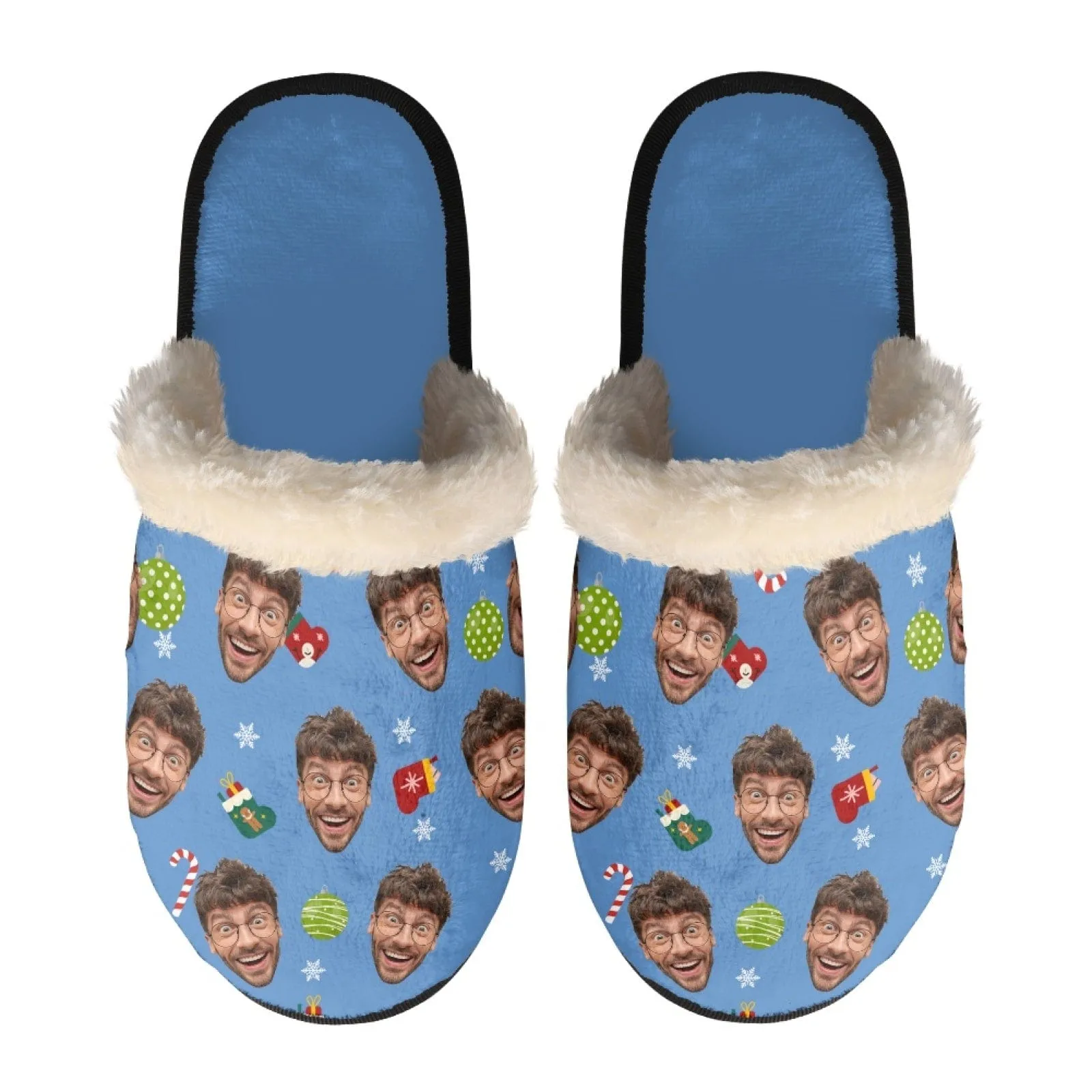 New Product Discounts-Custom Face Christmas Fuzzy Slippers for Women and Men Personalized Photo Non-Slip Slippers Indoor Warm House Shoes