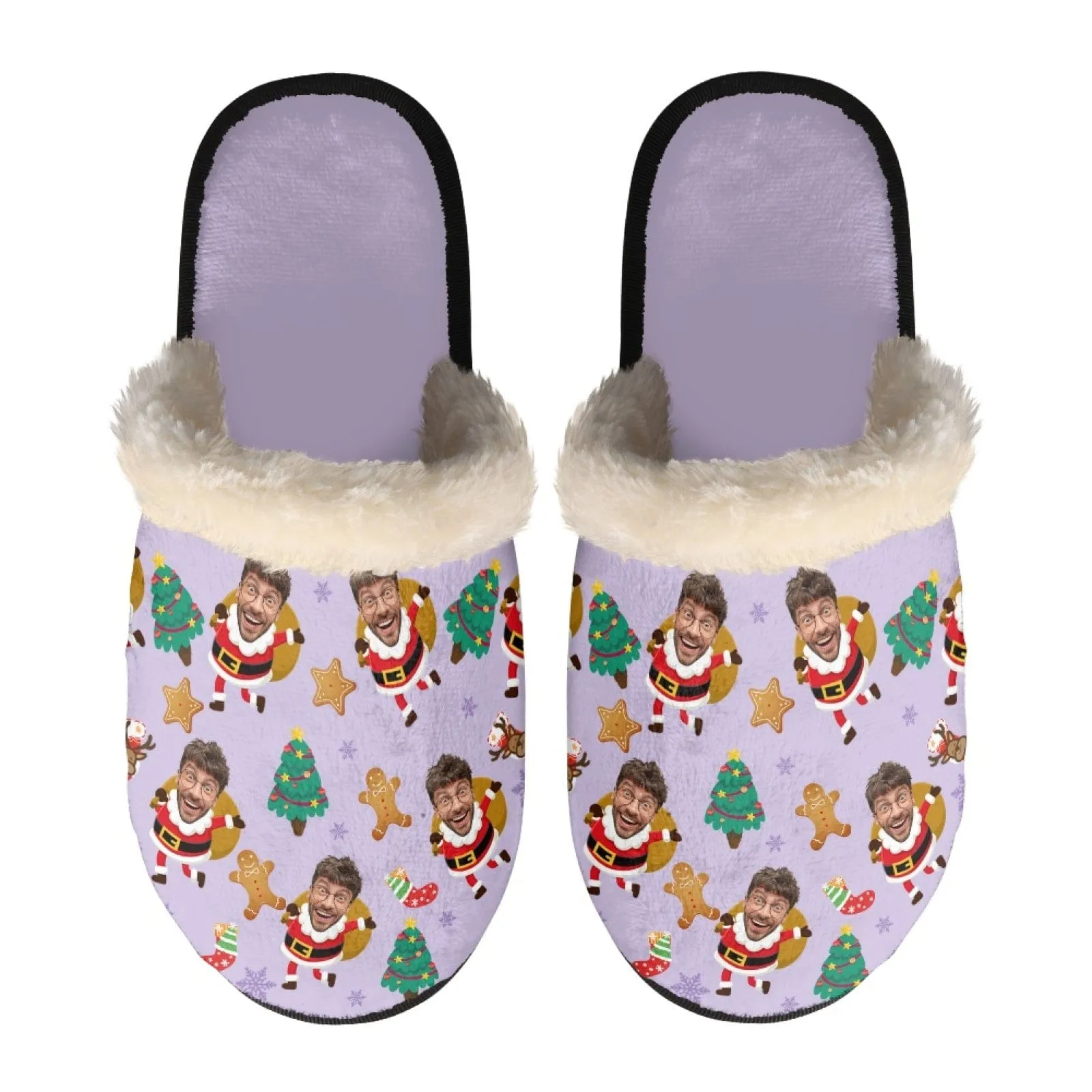 New Product Discounts-Custom Face Christmas Fuzzy Slippers for Women and Men Personalized Photo Non-Slip Slippers Indoor Warm House Shoes