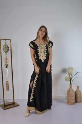 Open slit Elegant Black evening maxi dress, Bohemian Kaftan. Summer night out, Elegant evening gown, Egyptian cotton.