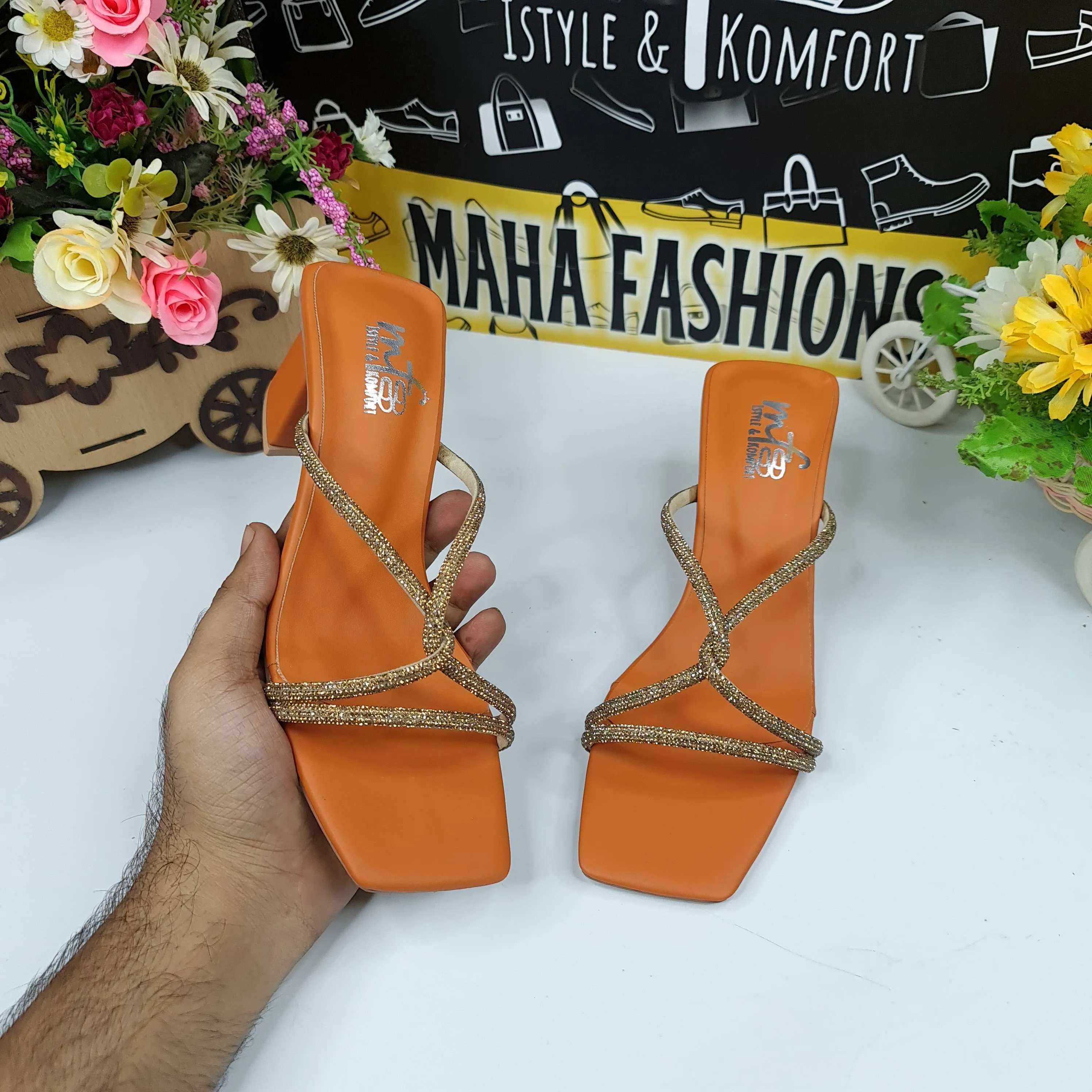 Orange Studs Block heels