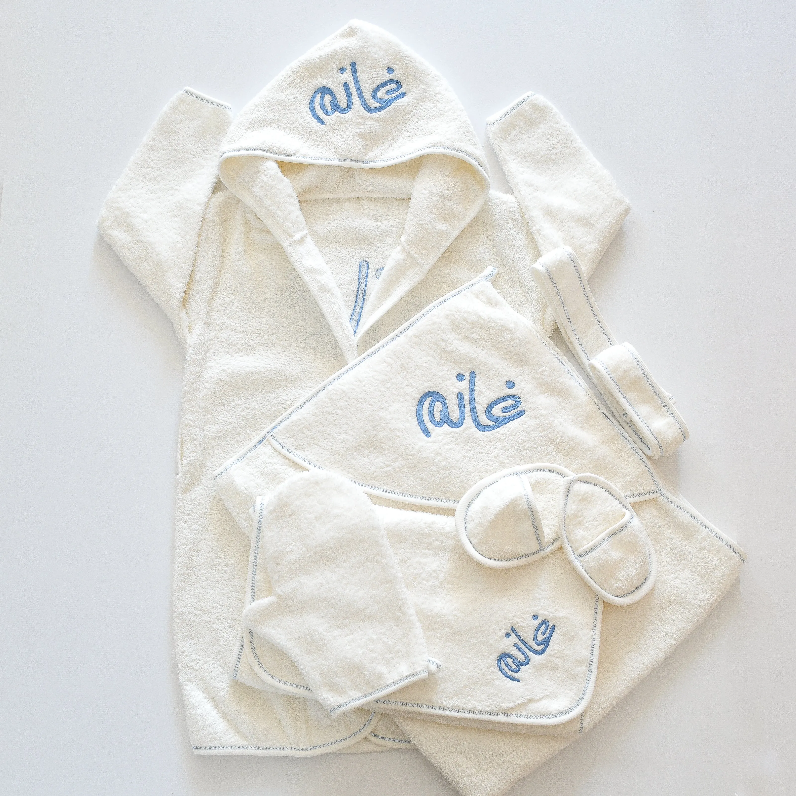 Personalised Hooded Baby Boy Bathrobe Set