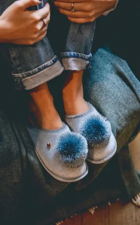 Personalised Soft Blue Pom Pom Slippers