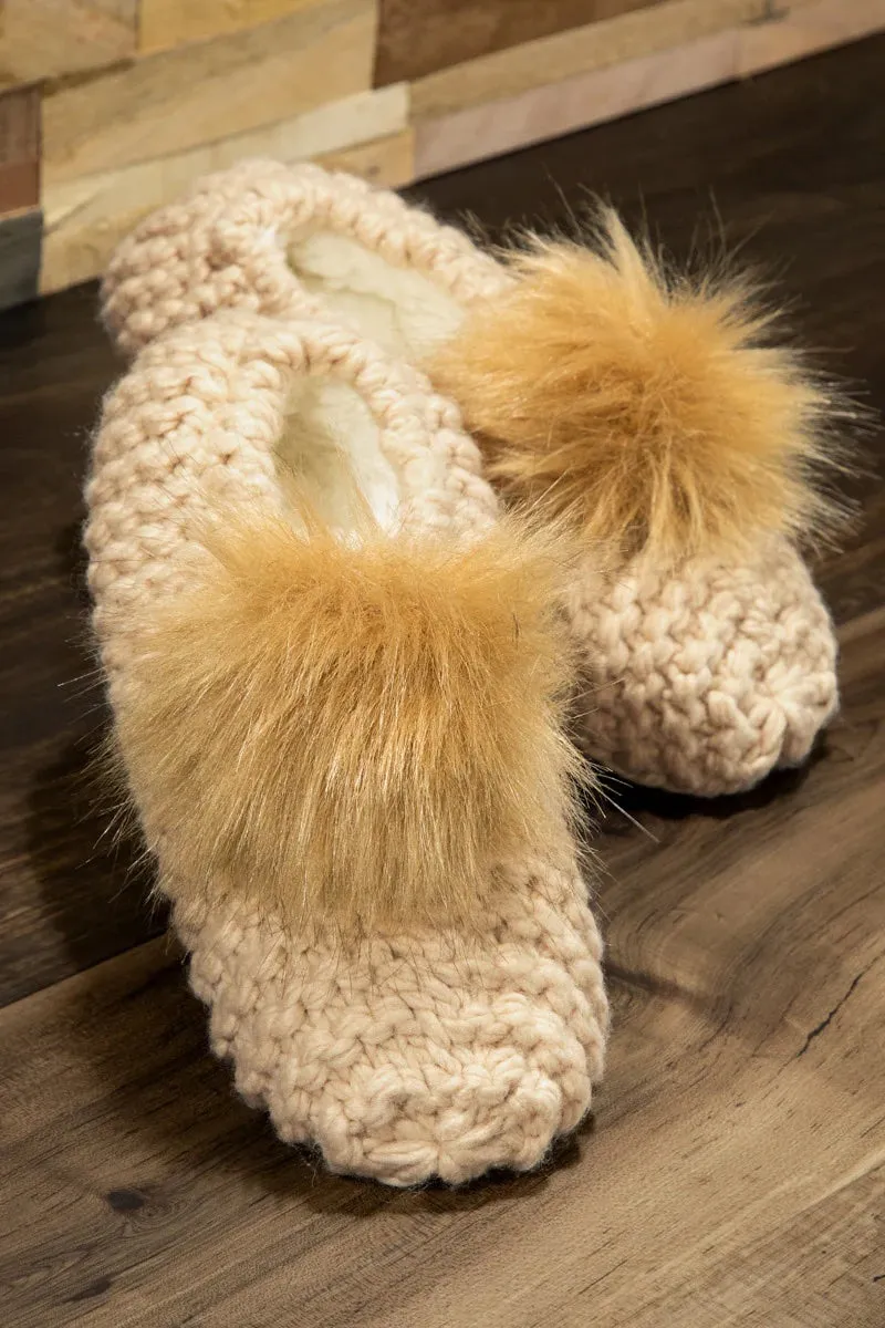 Pom Pom Crochet Slippers