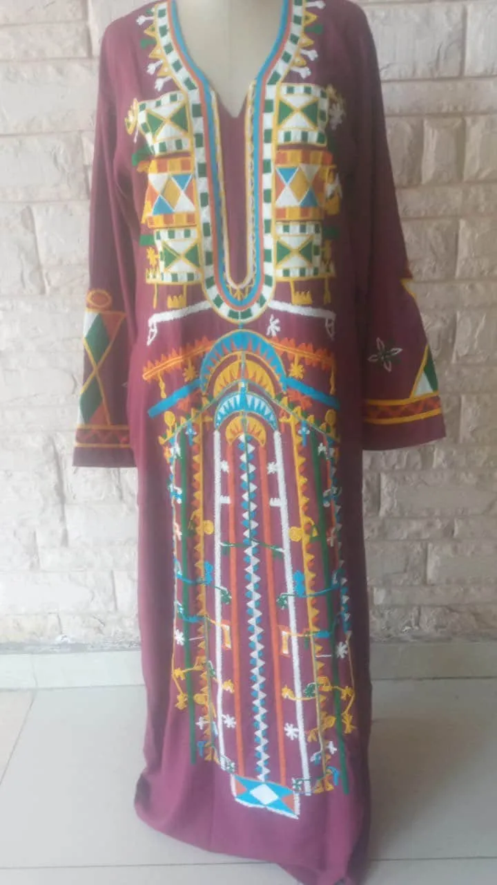 Siwa Burgundy embroidered cotton Caftan with pocket, embroidered caftan dress, Caftan dress, Caftan maxi dress, Caftans for women, Caftans