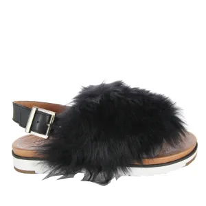 UGG Black Ankle Strap Fluffy Sandal