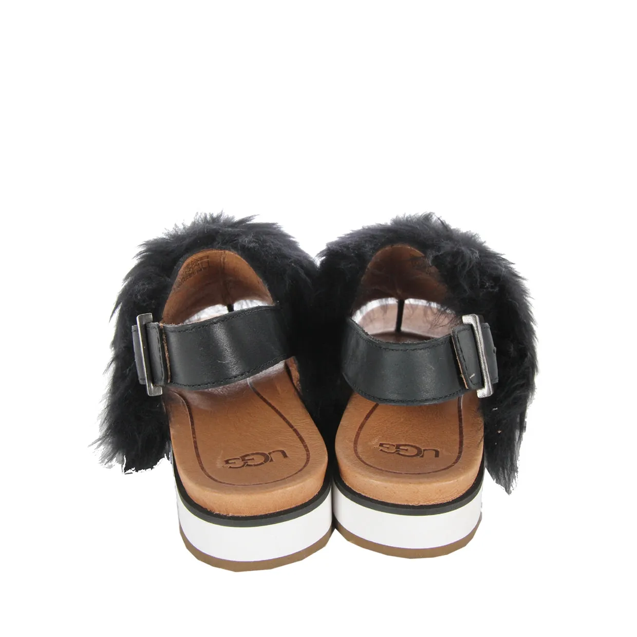 UGG Black Ankle Strap Fluffy Sandal