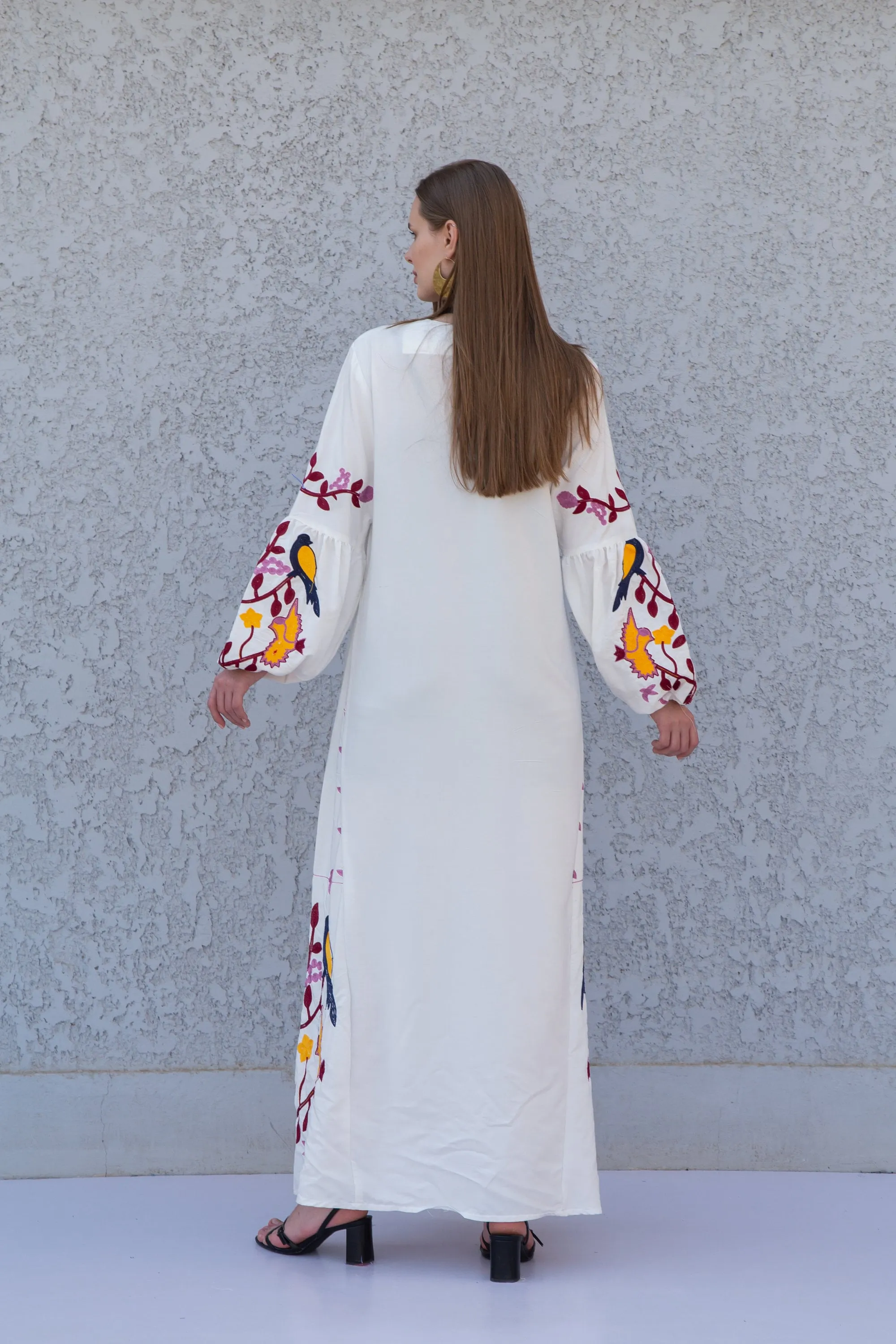 White colorful Egyptian cotton Caftan, caftan Kaftan maxi dress, embroidered Caftan dress, Caftan maxi dress, Caftans for women, Caftans