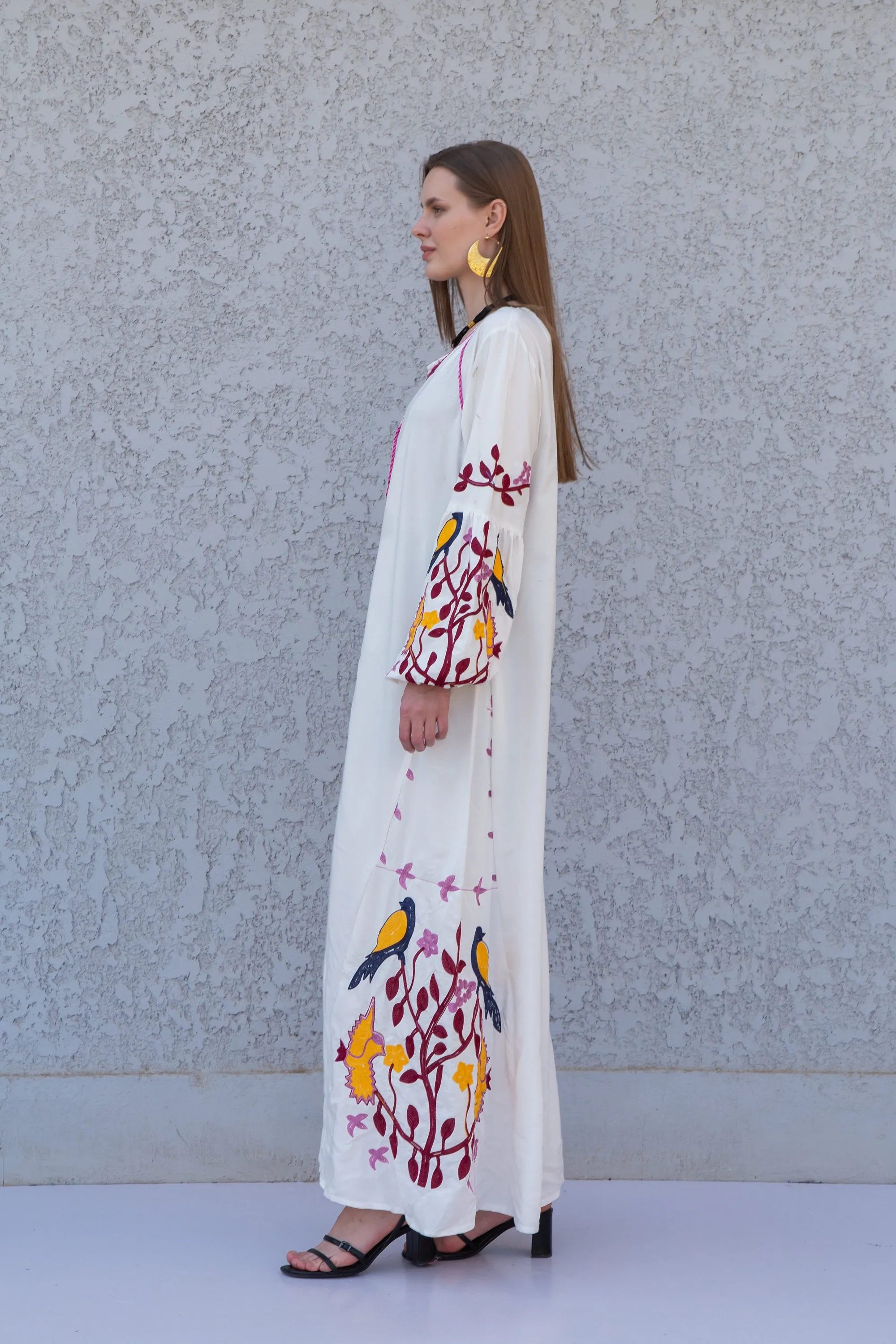 White colorful Egyptian cotton Caftan, caftan Kaftan maxi dress, embroidered Caftan dress, Caftan maxi dress, Caftans for women, Caftans