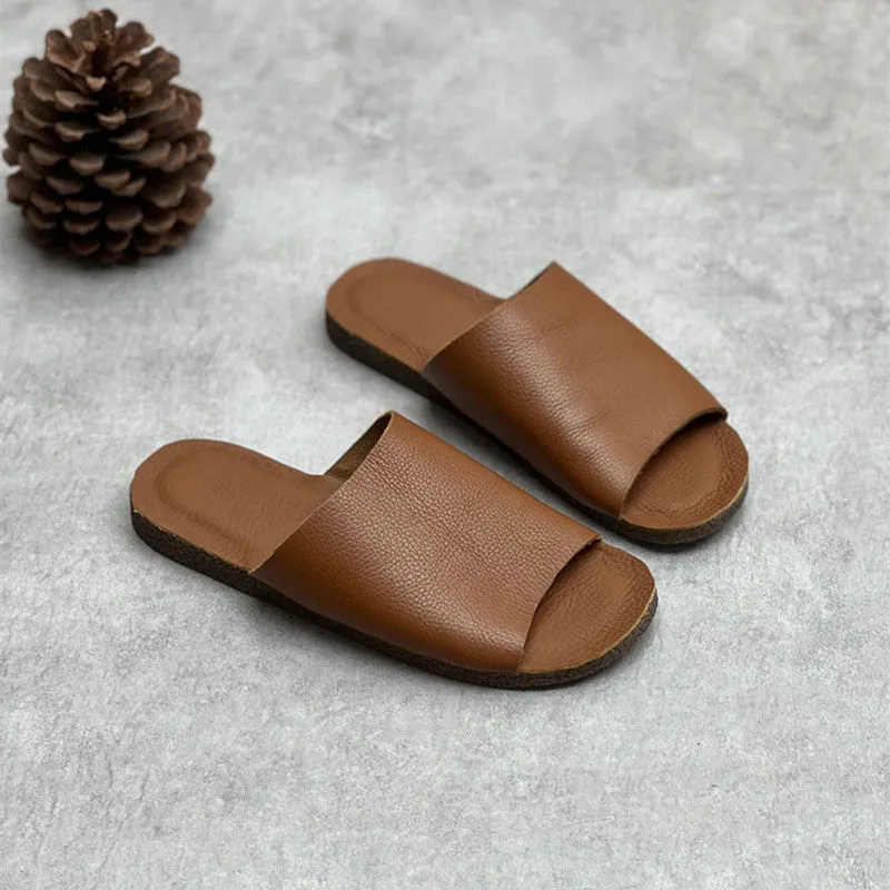 Women Flat Retro Summer Casual Leather Slippers