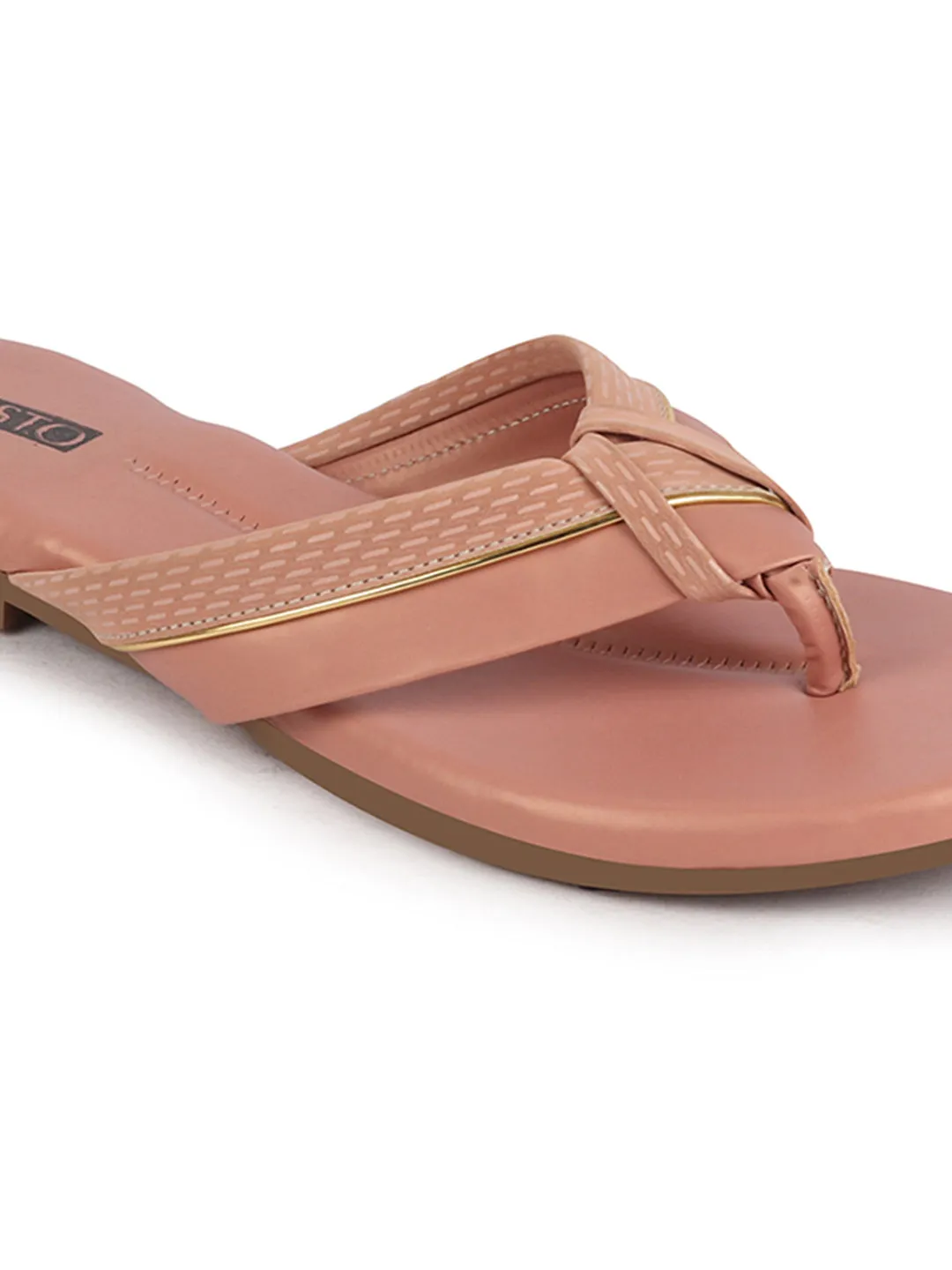 Women Pink T-Strap Thong Slip On Flats Slippers